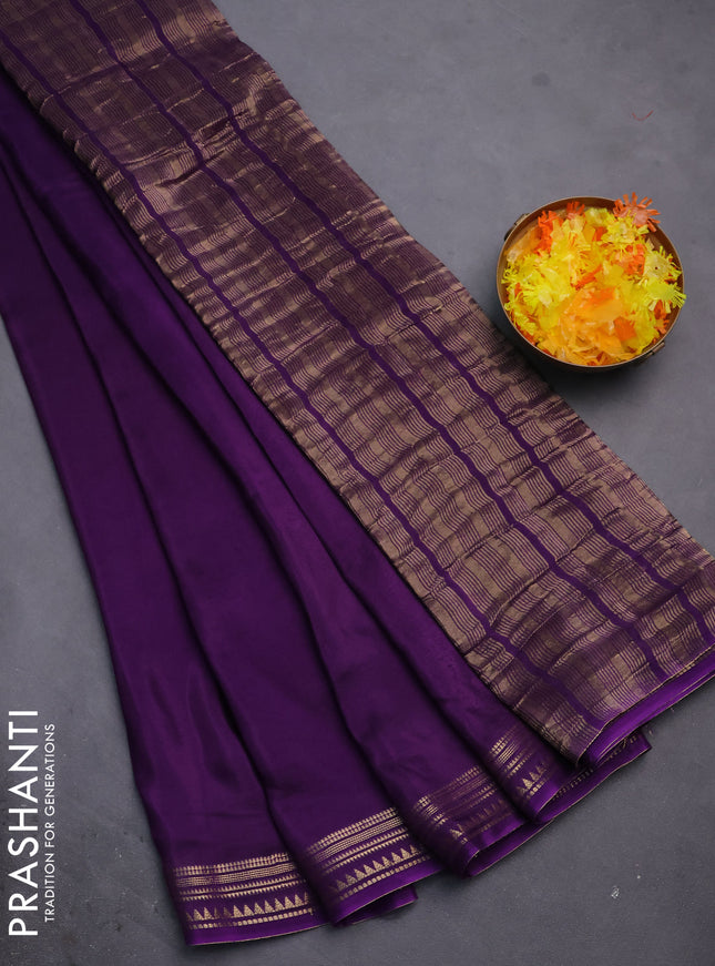 Semi mysore silk saree violet with plain body and zari woven border