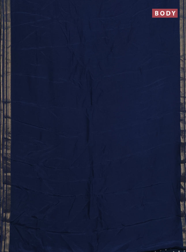 Semi mysore silk saree peacock blue with plain body and zari woven border