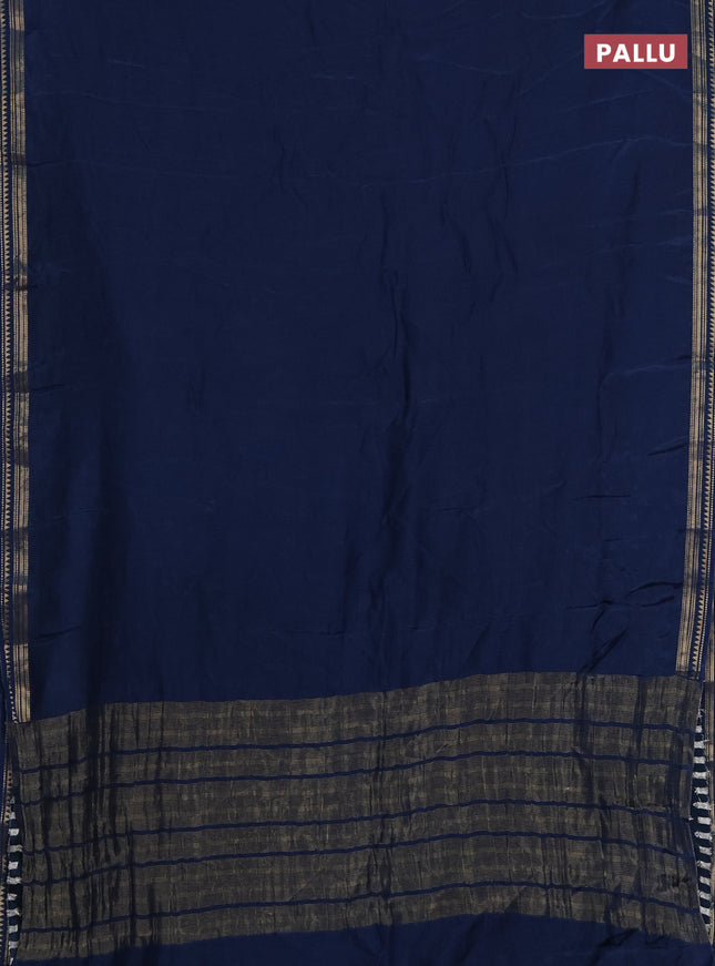 Semi mysore silk saree peacock blue with plain body and zari woven border