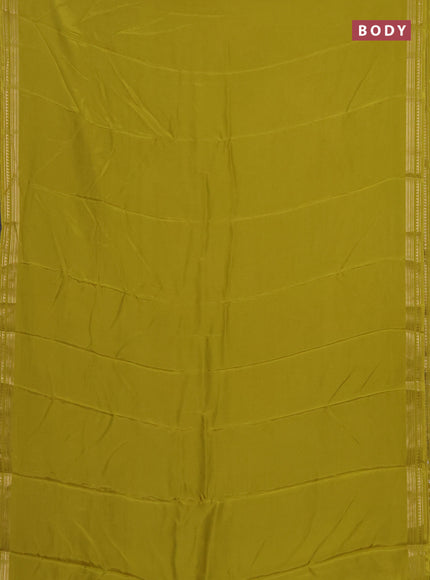 Semi mysore silk saree lime yellow with plain body and zari woven border