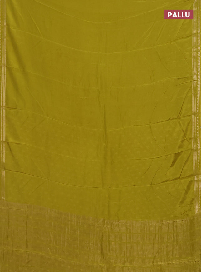 Semi mysore silk saree lime yellow with plain body and zari woven border