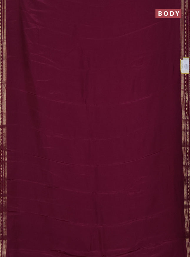 Semi mysore silk saree wine shade with plain body and zari woven border