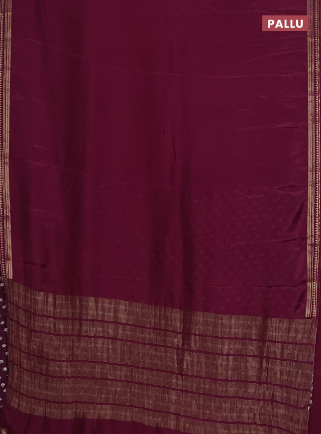 Semi mysore silk saree wine shade with plain body and zari woven border