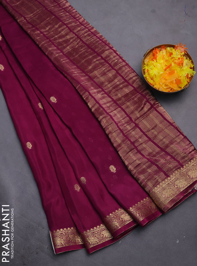 Semi mysore silk saree deep purple with zari woven buttas and zari woven border