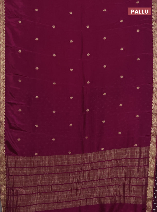 Semi mysore silk saree deep purple with zari woven buttas and zari woven border