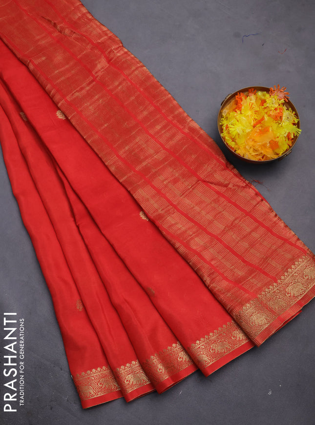 Semi mysore silk saree orange with zari woven buttas and zari woven border