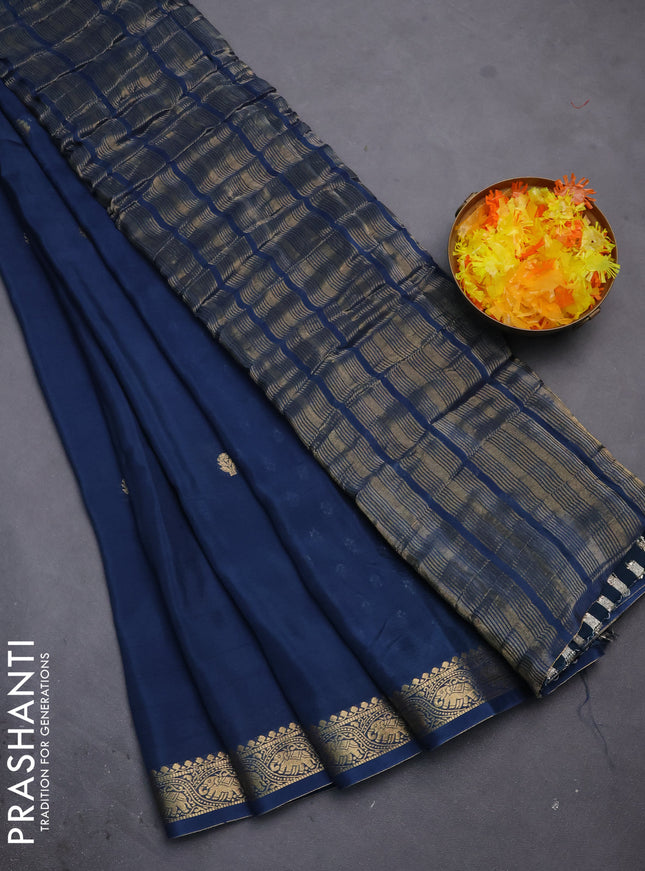 Semi mysore silk saree peacock blue with zari woven buttas and zari woven border