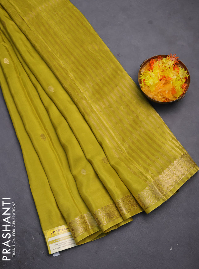 Semi mysore silk saree lime yellow with zari woven buttas and zari woven border
