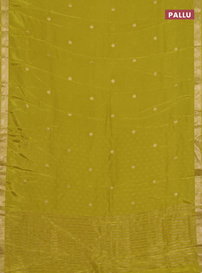 Semi mysore silk saree lime yellow with zari woven buttas and zari woven border