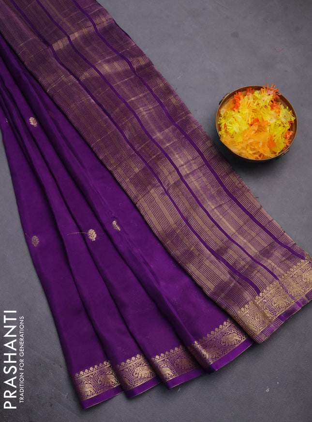 Semi mysore silk saree violet with zari woven buttas and zari woven border