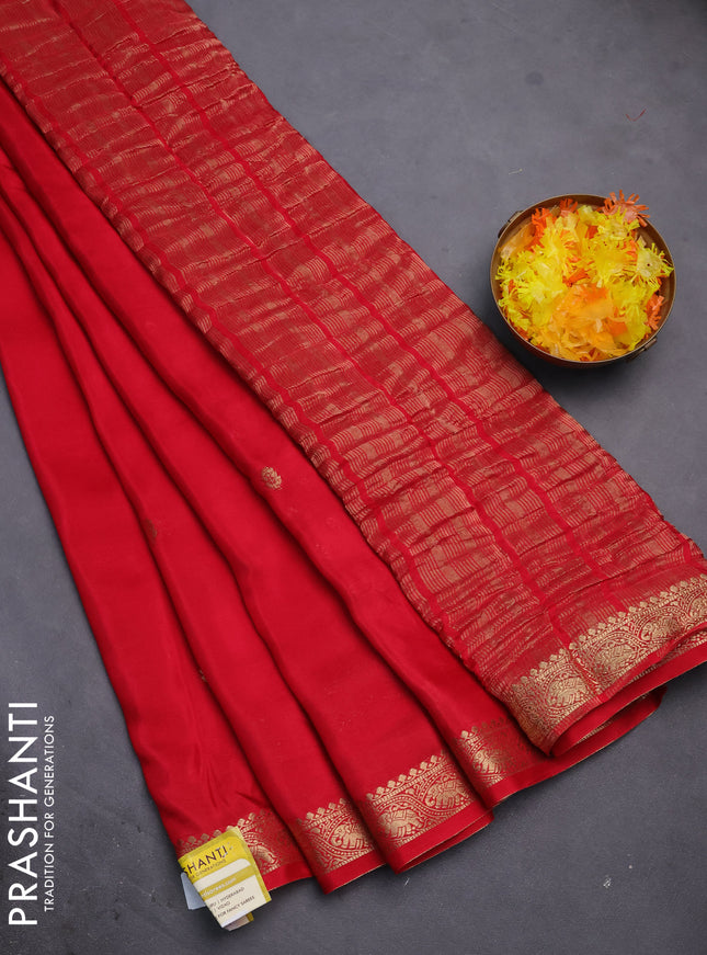Semi mysore silk saree red with zari woven buttas and zari woven border