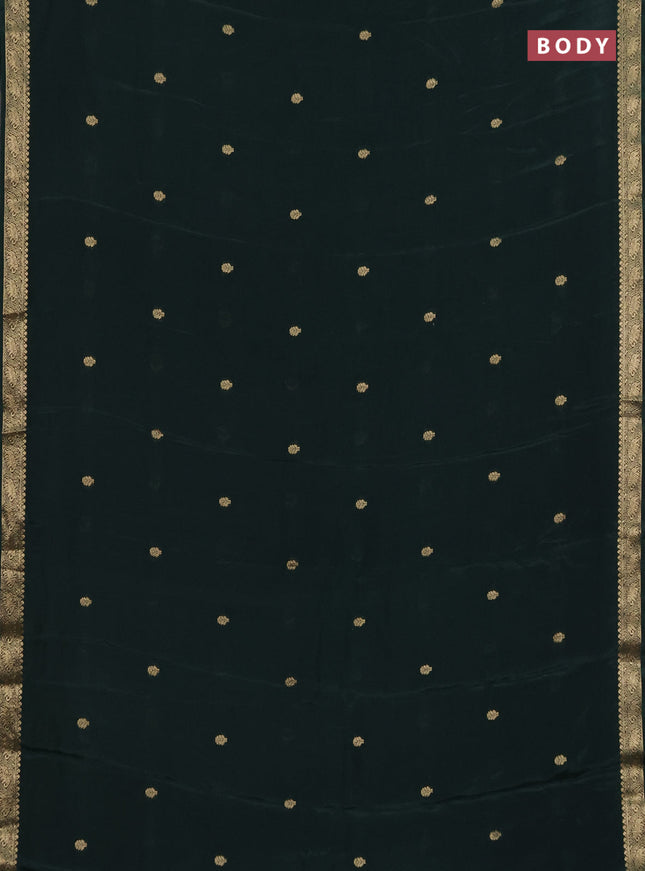 Semi mysore silk saree dark green with zari woven buttas and zari woven border