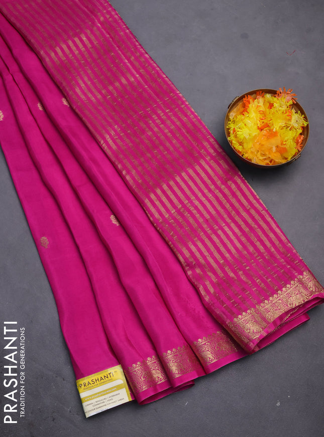 Semi mysore silk saree pink with zari woven buttas and zari woven border