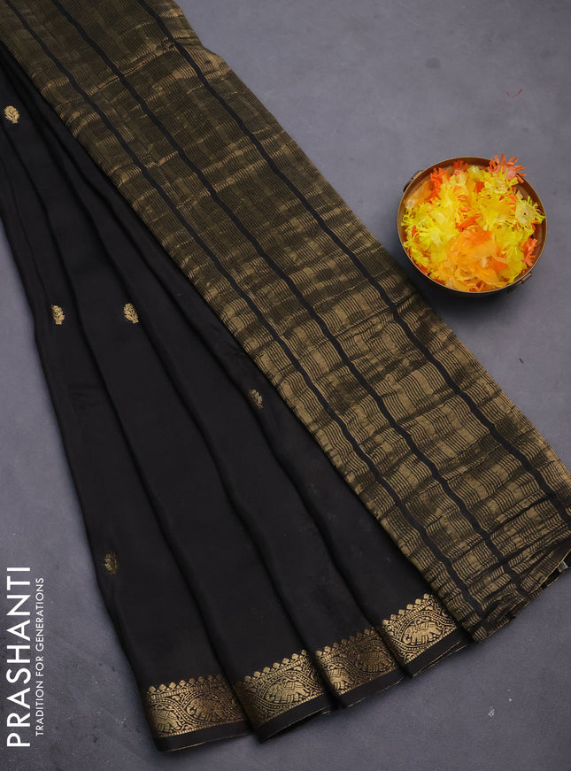 Semi mysore silk saree black with zari woven buttas and zari woven border