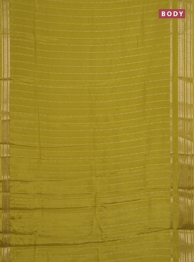 Semi mysore silk saree lime yellow with allover zari weaves and zari woven border