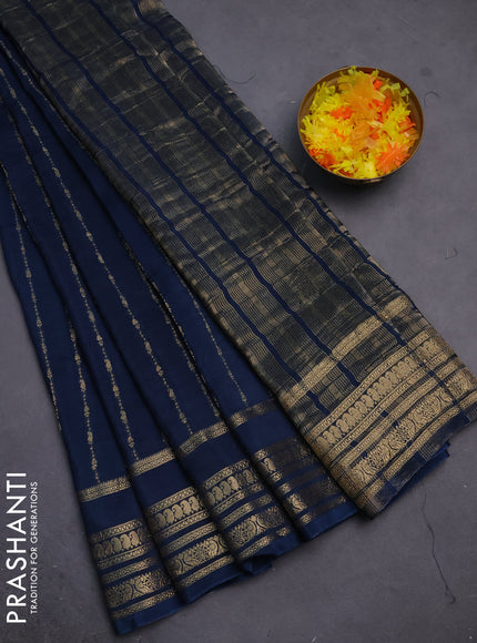 Semi mysore silk saree peacock blue with allover zari weaves and zari woven border