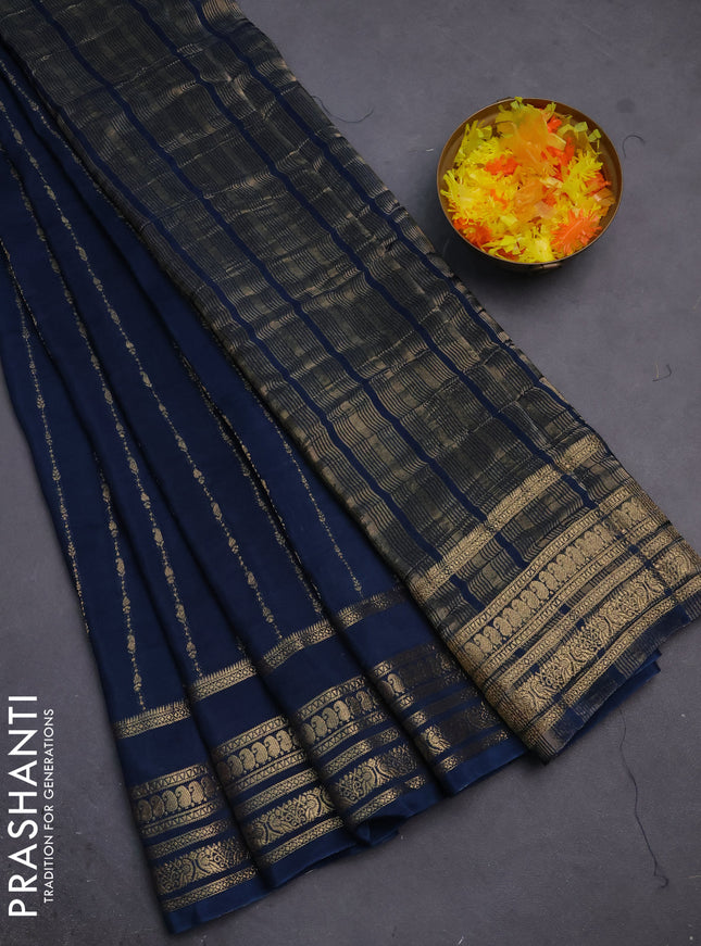 Semi mysore silk saree peacock blue with allover zari weaves and zari woven border