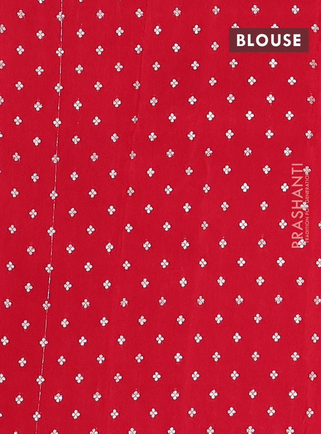 Semi mysore silk saree red with allover zari weaves and zari woven border