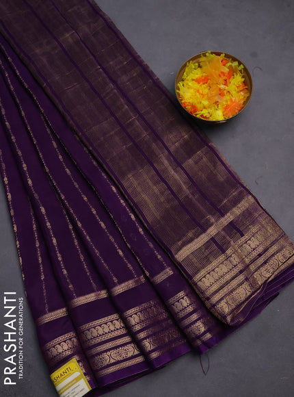 Semi mysore silk saree violet with allover zari weaves and zari woven border