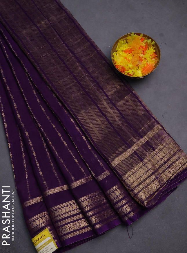 Semi mysore silk saree violet with allover zari weaves and zari woven border