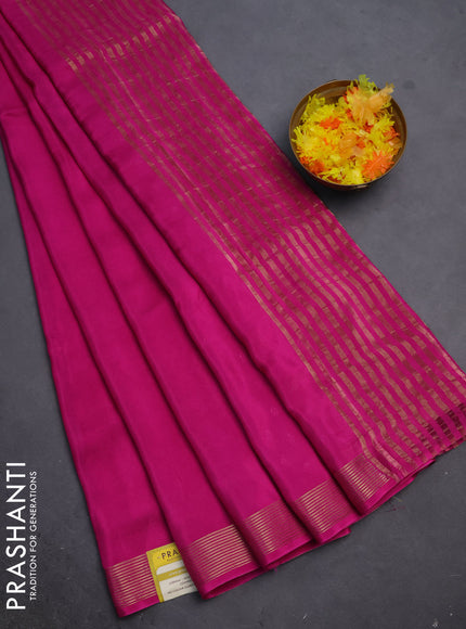 Semi mysore silk saree pink with plain body and zari woven border