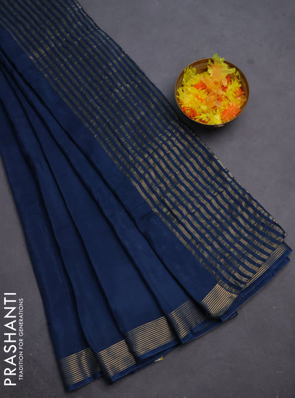 Semi mysore silk saree peacock blue with plain body and zari woven border