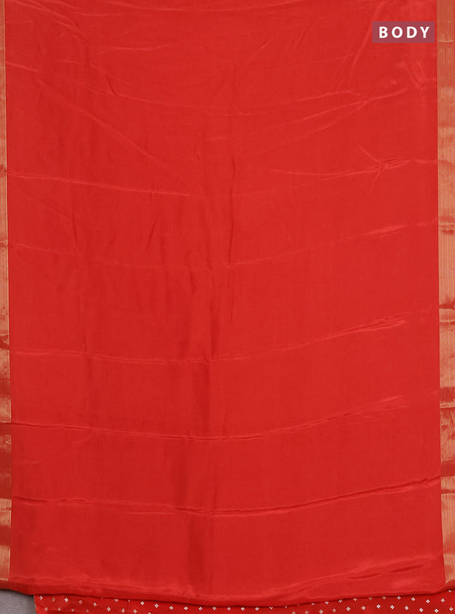 Semi mysore silk saree red with plain body and zari woven border