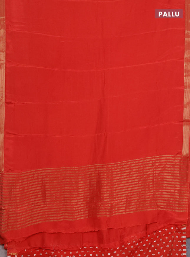 Semi mysore silk saree red with plain body and zari woven border