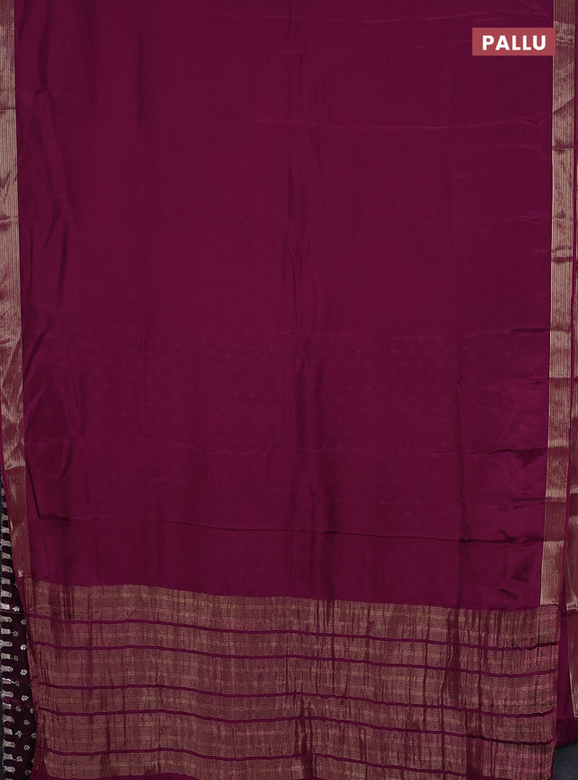 Semi mysore silk saree wine shade with plain body and zari woven border