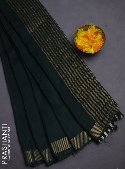 Semi mysore silk saree bottle green with plain body and zari woven border