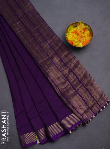 Semi mysore silk saree violet with plain body and zari woven border