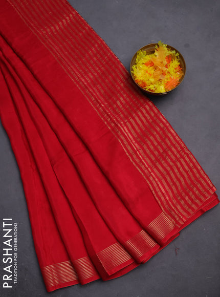 Semi mysore silk saree red with plain body and zari woven border