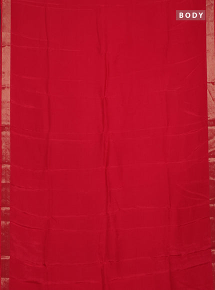 Semi mysore silk saree red with plain body and zari woven border