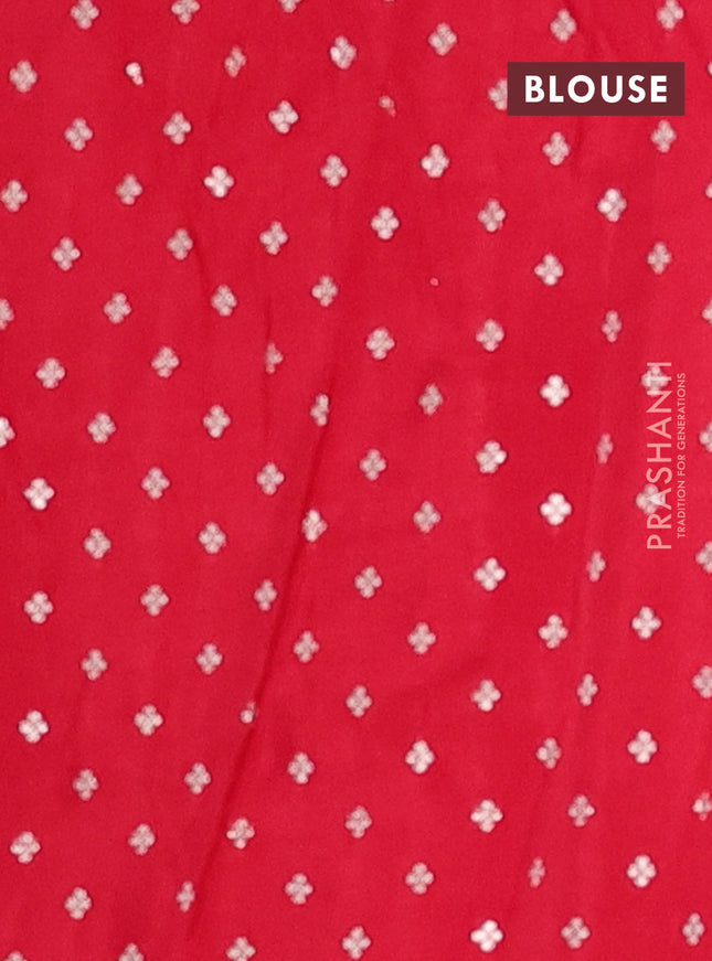 Semi mysore silk saree red with plain body and zari woven border