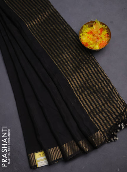 Semi mysore silk saree black with plain body and zari woven border