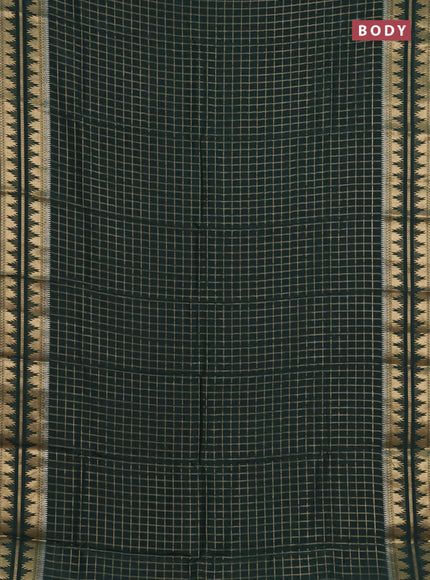 Semi mysore silk saree dark green with allover zari checked pattern and temple design zari woven border
