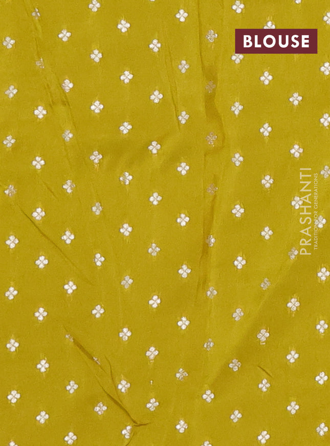 Semi mysore silk saree lime yellow with allover zari checked pattern and temple design zari woven border