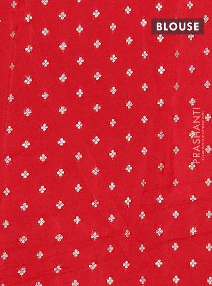 Semi mysore silk saree red with allover zari checked pattern and temple design zari woven border