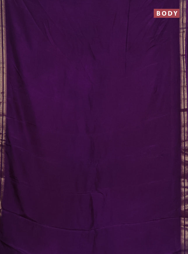 Semi mysore silk saree violet with plain body and temple design zari woven border
