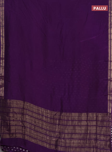 Semi mysore silk saree violet with plain body and temple design zari woven border
