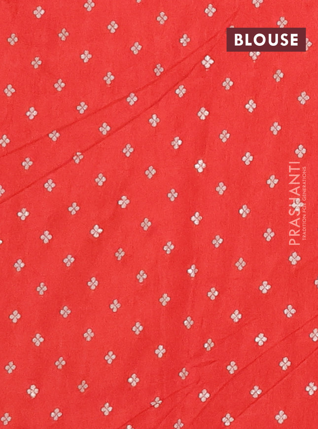 Semi mysore silk saree orange with plain body and temple design zari woven border