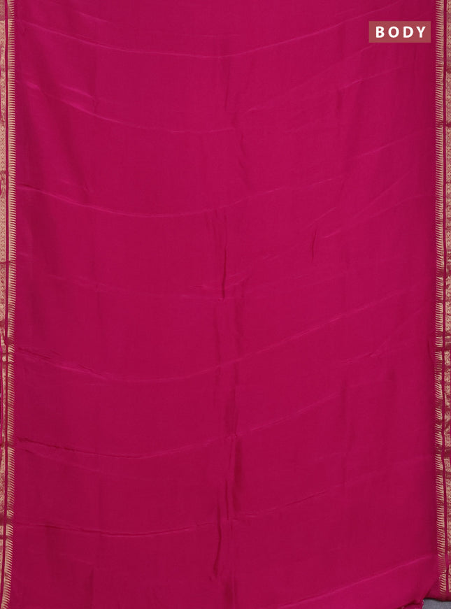 Semi mysore silk saree pink with plain body and temple design zari woven border