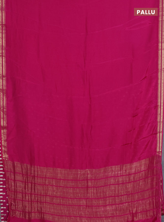 Semi mysore silk saree pink with plain body and temple design zari woven border