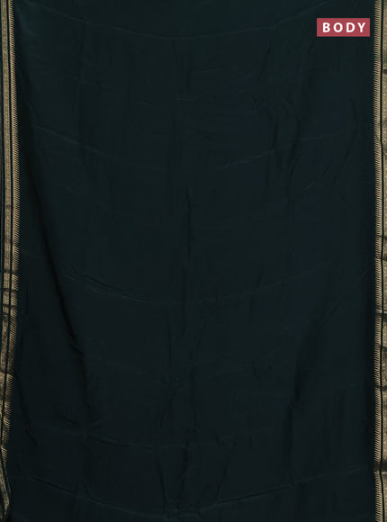 Semi mysore silk saree dark green with plain body and temple design zari woven border