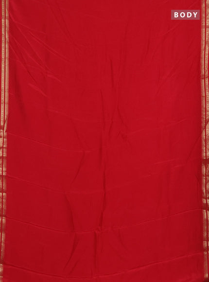 Semi mysore silk saree red with plain body and temple design zari woven border