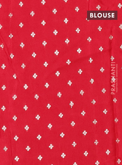 Semi mysore silk saree red with plain body and temple design zari woven border