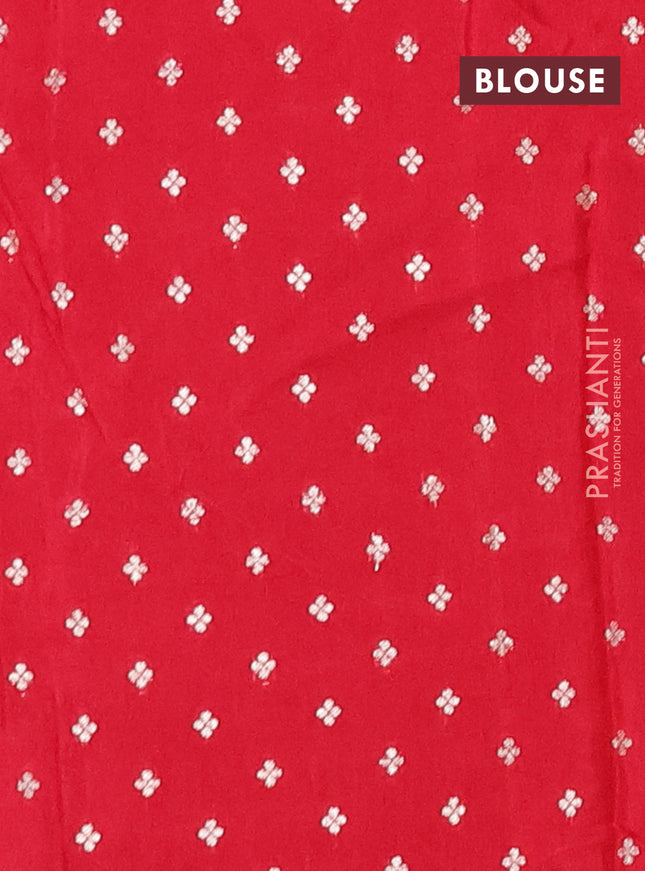 Semi mysore silk saree red with plain body and temple design zari woven border