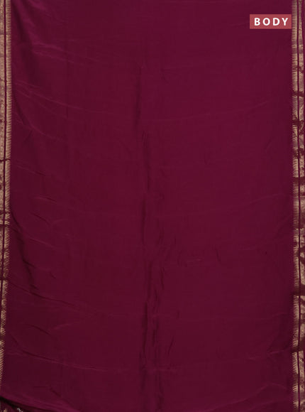 Semi mysore silk saree wine shade with plain body and temple design zari woven border
