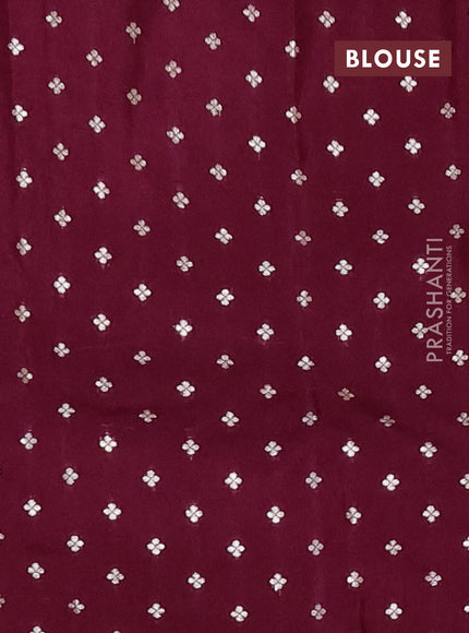 Semi mysore silk saree wine shade with plain body and temple design zari woven border