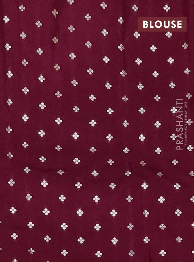 Semi mysore silk saree wine shade with plain body and temple design zari woven border